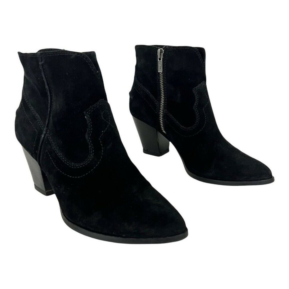 Frye Womens Size 6 Black Suede Renee Seam Short Western Ankle Boots
